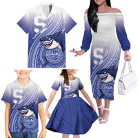 Personalized Samoana High School Family Matching Off The Shoulder Long Sleeve Dress and Hawaiian Shirt Polynesian Tribal Shark LT05 - Polynesian Pride