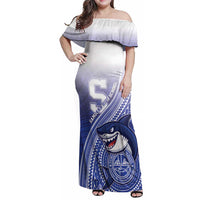 Personalized Samoana High School Family Matching Off Shoulder Maxi Dress and Hawaiian Shirt Polynesian Tribal Shark LT05 Mom's Dress Blue - Polynesian Pride