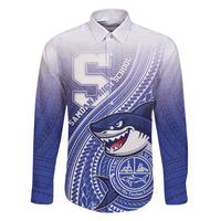 Personalized Samoana High School Family Matching Short Sleeve Bodycon Dress and Hawaiian Shirt Polynesian Tribal Shark LT05 Dad's Shirt - Long Sleeve Blue - Polynesian Pride