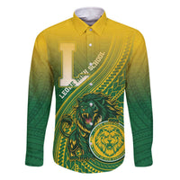 Personalized Leone High School Family Matching Off The Shoulder Long Sleeve Dress and Hawaiian Shirt Leone Lion LT05 Dad's Shirt - Long Sleeve Green - Polynesian Pride