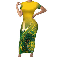 Personalized Leone High School Family Matching Short Sleeve Bodycon Dress and Hawaiian Shirt Leone Lion LT05 Mom's Dress Green - Polynesian Pride