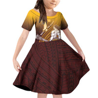 Personalized Tafuna High School Family Matching Off Shoulder Short Dress and Hawaiian Shirt Polynesian Warrior LT05 Daughter's Dress Maroon - Polynesian Pride