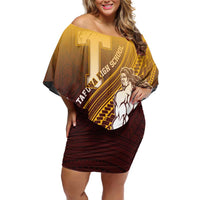 Personalized Tafuna High School Family Matching Off Shoulder Short Dress and Hawaiian Shirt Polynesian Warrior LT05 Mom's Dress Maroon - Polynesian Pride