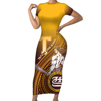 Personalized Tafuna High School Family Matching Short Sleeve Bodycon Dress and Hawaiian Shirt Polynesian Warrior LT05 Mom's Dress Maroon - Polynesian Pride