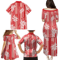 Hawaii Kakau Tribal Family Matching Puletasi and Hawaiian Shirt With Red Tiare LT05 - Polynesian Pride