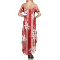 Hawaii Kakau Tribal Family Matching Summer Maxi Dress and Hawaiian Shirt With Red Tiare LT05 - Polynesian Pride