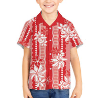 Hawaii Kakau Tribal Kid Hawaiian Shirt With Red Tiare