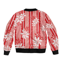 Hawaii Kakau Tribal Sleeve Zip Bomber Jacket With Red Tiare