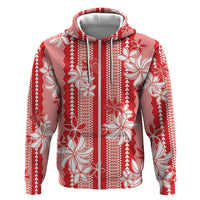 Hawaii Kakau Tribal Zip Hoodie With Red Tiare
