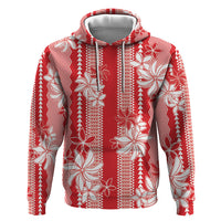 Hawaii Kakau Tribal Zip Hoodie With Red Tiare