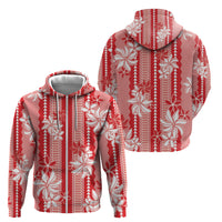 Hawaii Kakau Tribal Zip Hoodie With Red Tiare