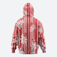 Hawaii Kakau Tribal Zip Hoodie With Red Tiare