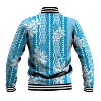 Hawaii Kakau Tribal Baseball Jacket With Blue Tiare