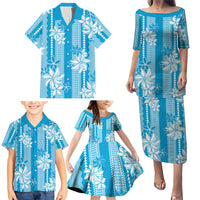 Hawaii Kakau Tribal Family Matching Puletasi and Hawaiian Shirt With Blue Tiare LT05 - Polynesian Pride