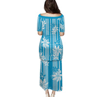 Hawaii Kakau Tribal Family Matching Puletasi and Hawaiian Shirt With Blue Tiare LT05 - Polynesian Pride