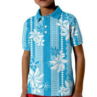 Hawaii Kakau Tribal Kid Polo Shirt With Blue Tiare