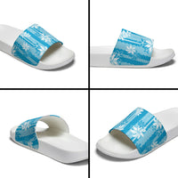 Hawaii Kakau Tribal Slide Sandals With Blue Tiare