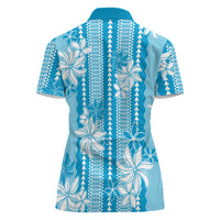 Hawaii Kakau Tribal Women Polo Shirt With Blue Tiare