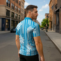 Hawaii Kakau Tribal Zipper Polo Shirt With Blue Tiare