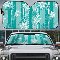 Hawaii Kakau Tribal Auto Sun Shade With Teal Tiare