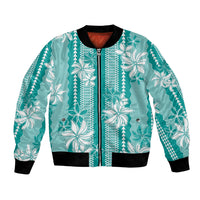 Hawaii Kakau Tribal Bomber Jacket With Teal Tiare