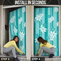 Hawaii Kakau Tribal Door Cover With Teal Tiare