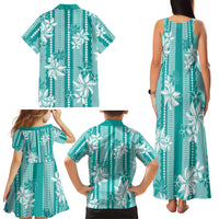 Hawaii Kakau Tribal Family Matching Tank Maxi Dress and Hawaiian Shirt With Teal Tiare LT05 - Polynesian Pride