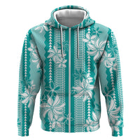 Hawaii Kakau Tribal Hoodie With Teal Tiare
