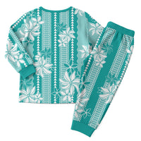 Hawaii Kakau Tribal Christmas Pajama Set With Teal Tiare LT05 - Polynesian Pride