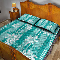 Hawaii Kakau Tribal Quilt Bed Set With Teal Tiare