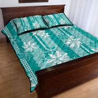 Hawaii Kakau Tribal Quilt Bed Set With Teal Tiare