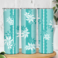 Hawaii Kakau Tribal Skinny Tumbler With Teal Tiare