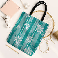 Hawaii Kakau Tribal Tote Bag With Teal Tiare