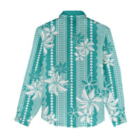 Hawaii Kakau Tribal Women Casual Shirt With Teal Tiare