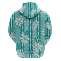 Hawaii Kakau Tribal Zip Hoodie With Teal Tiare