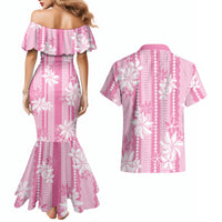 Hawaii Kakau Tribal Couples Matching Mermaid Dress and Hawaiian Shirt With Pink Tiare LT05 - Polynesian Pride