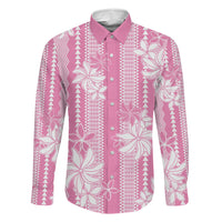 Hawaii Kakau Tribal Family Matching Mermaid Dress and Hawaiian Shirt With Pink Tiare LT05 Dad's Shirt - Long Sleeve Pink - Polynesian Pride