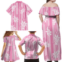Hawaii Kakau Tribal Family Matching Off Shoulder Maxi Dress and Hawaiian Shirt With Pink Tiare LT05 - Polynesian Pride