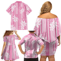 Hawaii Kakau Tribal Family Matching Off Shoulder Short Dress and Hawaiian Shirt With Pink Tiare LT05 - Polynesian Pride