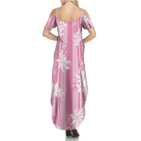 Hawaii Kakau Tribal Family Matching Summer Maxi Dress and Hawaiian Shirt With Pink Tiare LT05 - Polynesian Pride