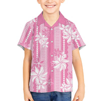 Hawaii Kakau Tribal Family Matching Summer Maxi Dress and Hawaiian Shirt With Pink Tiare LT05 Son's Shirt Pink - Polynesian Pride