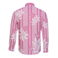 Hawaii Kakau Tribal Long Sleeve Button Shirt With Pink Tiare LT05 - Polynesian Pride