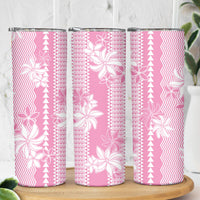 Hawaii Kakau Tribal Skinny Tumbler With Pink Tiare
