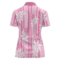 Hawaii Kakau Tribal Women Polo Shirt With Pink Tiare