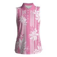 Hawaii Kakau Tribal Women Sleeveless Polo Shirt With Pink Tiare LT05 Female Pink - Polynesian Pride