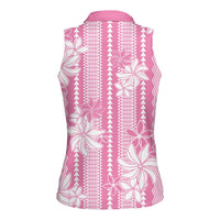 Hawaii Kakau Tribal Women Sleeveless Polo Shirt With Pink Tiare LT05 - Polynesian Pride