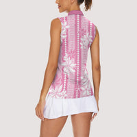 Hawaii Kakau Tribal Women Sleeveless Polo Shirt With Pink Tiare LT05 - Polynesian Pride