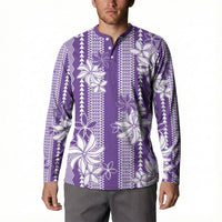 Hawaii Kakau Tribal Button Sweatshirt With Purple Tiare