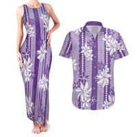 Hawaii Kakau Tribal Couples Matching Tank Maxi Dress and Hawaiian Shirt With Purple Tiare LT05 Purple - Polynesian Pride