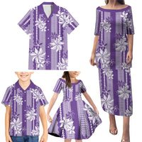 Hawaii Kakau Tribal Family Matching Puletasi and Hawaiian Shirt With Purple Tiare LT05 - Polynesian Pride